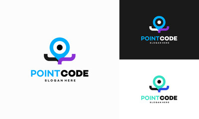 Coding point logo designs concept vector, Code pin symbol