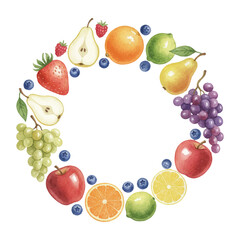 circle fresh fruits frame illustrations