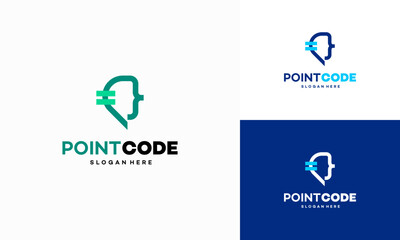 Coding point logo designs concept vector, Code pin symbol