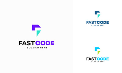 Fast Code logo designs concept vector, Thunder and Coding logo