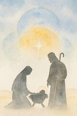 Fototapeta premium Minimalist holy night silhouettes with glowing watercolor