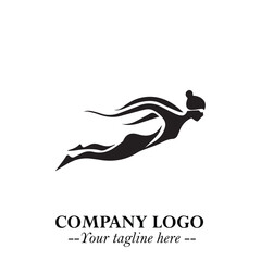 Woman Swimming Logo Symbol in Clean Minimal Vector Illustration on White Background