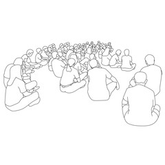 group of people sitting together illustration vector hand drawn with black lines