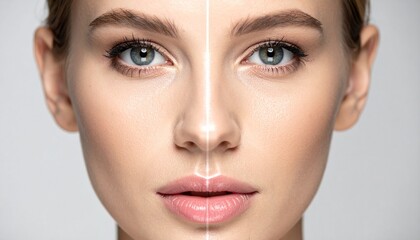 Eternal Transformation: A mesmerizing split-screen portrait that showcases the subtle yet transformative art of cosmetic enhancement, unveiling a story of redefined beauty and graceful evolution.