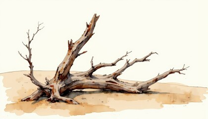 Watercolor painting of dead tree detailed watercolor artwork depicting lifeless tree in natural setting emotive rustic serene scene