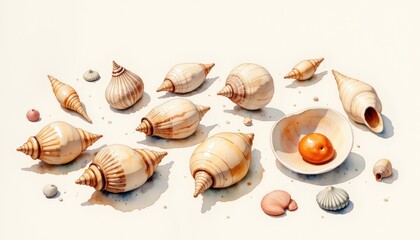 Seashells on white background collection of seashells arranged on pristine white background showcasing natural beauty and delicate forms