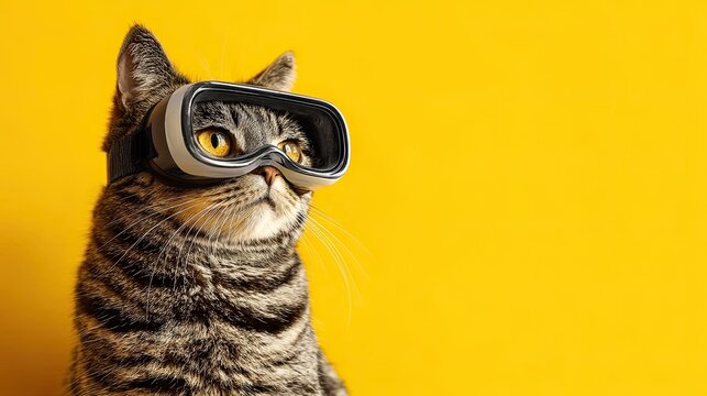 Digital Entertainment Concept with Cat Experiencing VR