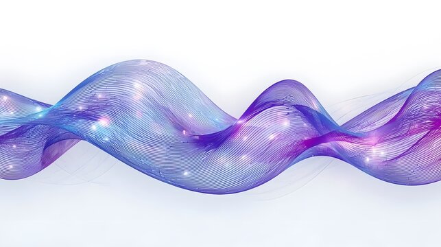 Flowing Ribbons in Blue, Purple, and Pink with Glowing Particles on White - Powered by Adobe