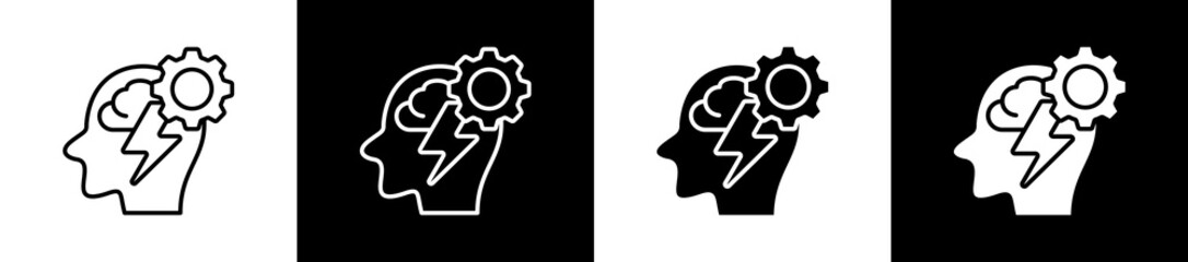 Psychology icon variations in line and glyph style on black and white background