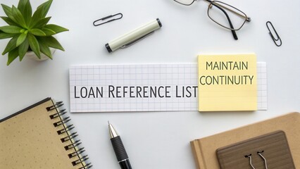 Business Workspace with Loan Reference List and Sticky Note for Maintaining Continuity in Financial Management and Planning
