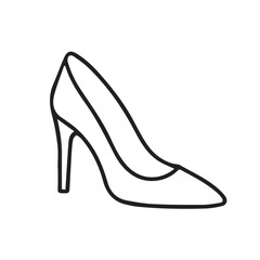 A minimalist black and white vector depiction of a high-heel shoe, highlighting a refined, curved silhouette that delivers a fashionable, timeless icon for style focused design projects.