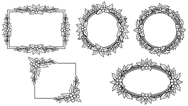 Elegant floral frame collection for invitations and festive designs, botanical borders