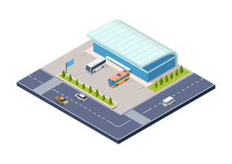 Isometric modern bus station building