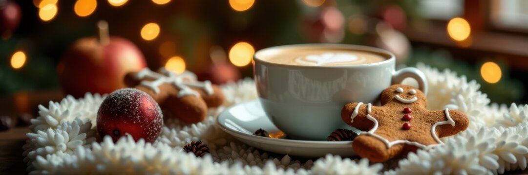 Warm coffee, spruce, gingerbread, cozy blanket , background, cozy vibes