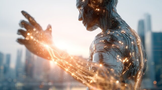 Futuristic Cyborg Concept with Glowing Technological Enhancements