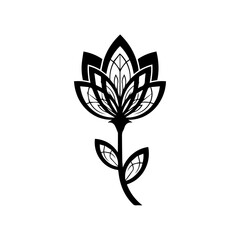 Elegant Lotus Flower Illustration in Black and White for Graphic Designs