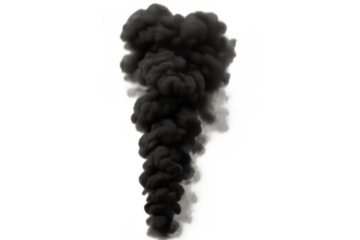 Black smoke plume rising, creating pollution, toxic cloud, fire or explosion effect with transparent background element