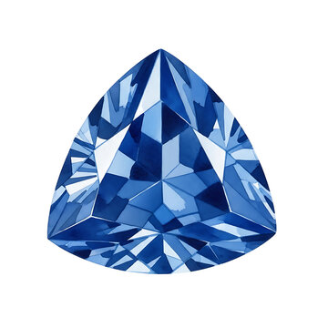 High-Quality Watercolor Clipart of a Blue Trilliant Cut Gemstone on White Background