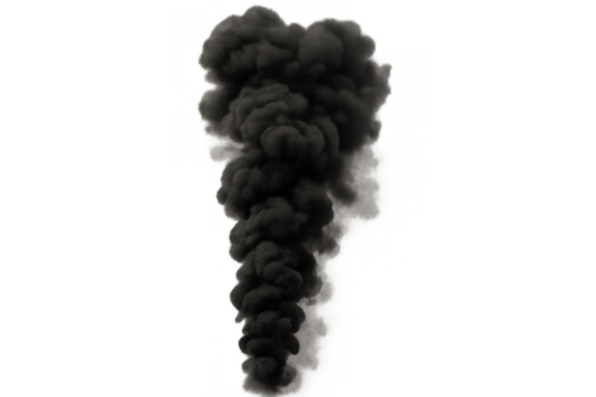 Black smoke plume rising, creating pollution, toxic cloud, fire or explosion effect with transparent background element - Powered by Adobe