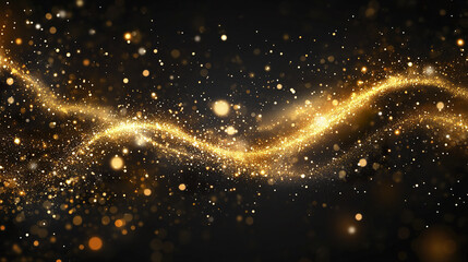 Fototapeta premium Golden glittering waves sparkle against dark background