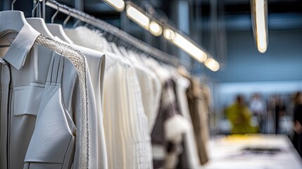 clothes on hangers in a store