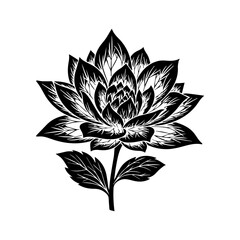 Elegant Black and White Flower Illustration with Leaf Detail