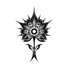 Stylized Floral Design Ornate Black and White Flower Illustration