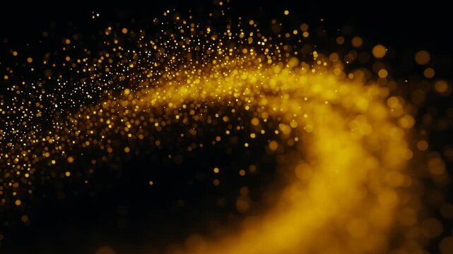 Abstract glowing gold particle bokeh light animation effect in a magical universe with colourful burst, nebula shine, sparkling ray on mystic