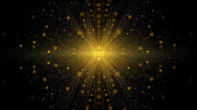 Abstract glowing gold particle bokeh light animation effect in a magical universe with colourful burst, nebula shine, sparkling ray on background