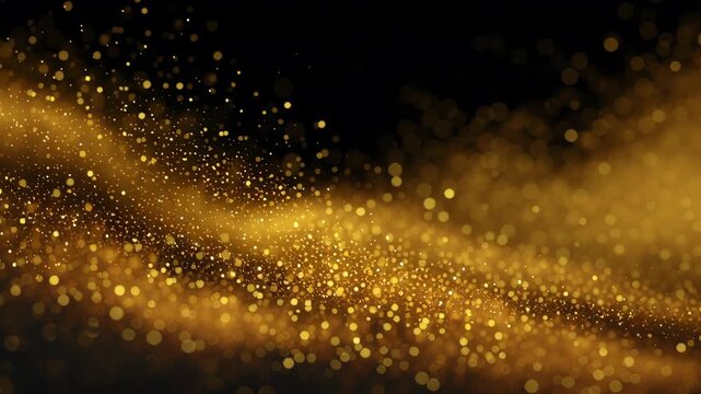 Abstract glowing gold particle bokeh light animation effect in a magical universe with colourful burst, nebula shine, sparkling ray on sphere, ray
