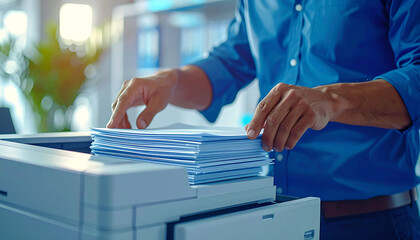 Office Worker Loading Paper into Printer