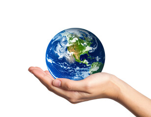 Earth day concept globe in hand save planet environment ecology on transparent background