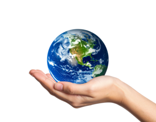 Earth day concept globe in hand save planet environment ecology on transparent background