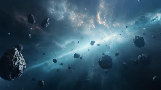 Stunning cosmic scene of asteroids in outer space with vibrant celestial colors