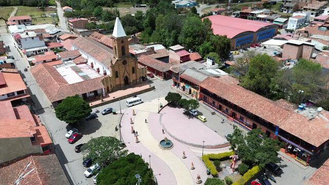 Raquira Town Center Drone Aerial View. High quality 4k footage