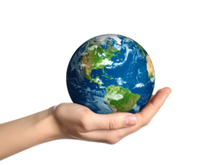 Earth globe in hand world environment day save planet concept on transparent background