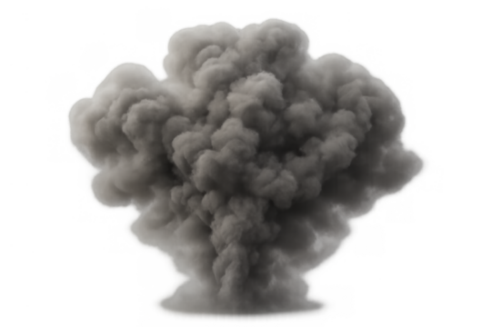 Explosion cloud generating thick gray smoke and dust, bursting on transparent background, symbolizing danger and pollution - Powered by Adobe