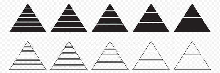 Pyramid infographic icon. Pyramid icon. Triangle hierarchy data segments collection. Black color pyramid Icon Set. Logo illustration. EPS 10.
