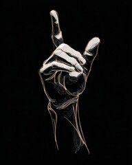 Artistic Representation of a Hand Gesture on a Black Background