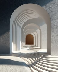 Serene Architectural Passage with Soft Shadows and Curved Lines