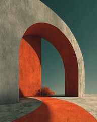 Modern Architectural Arch with Bright Orange and Natural Background