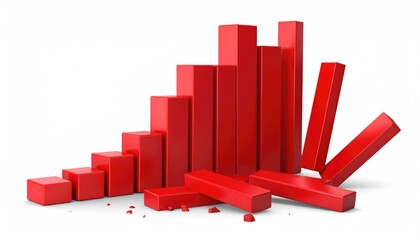 A downward trend represented by a red bar graph, indicating financial challenges