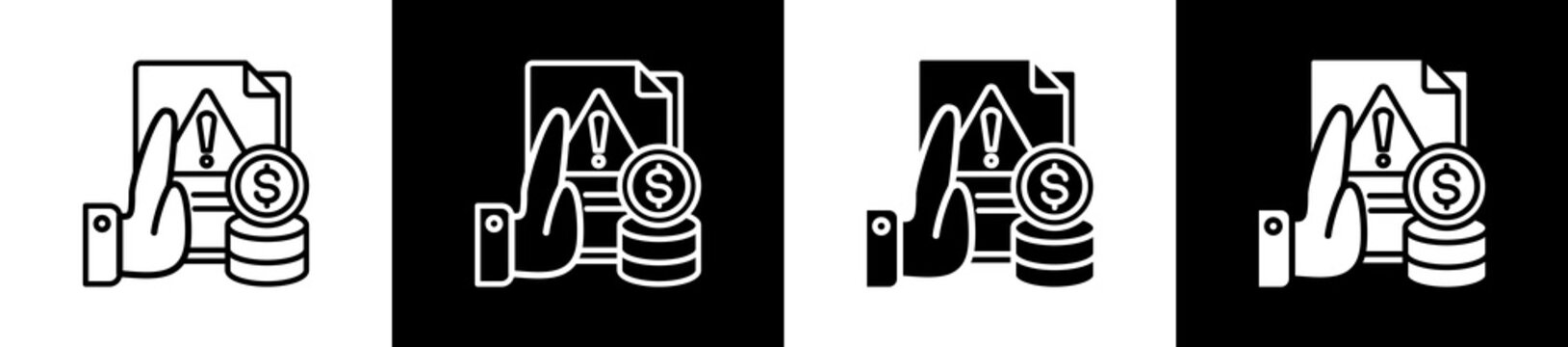 Anti Money  icon variations in line and glyph style on black and white background