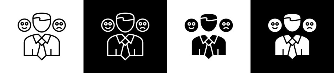 Personality  icon variations in line and glyph style on black and white background