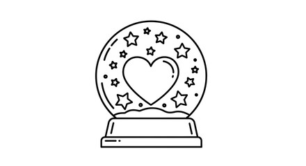 Outline of a heart shaped snow globe with stars
