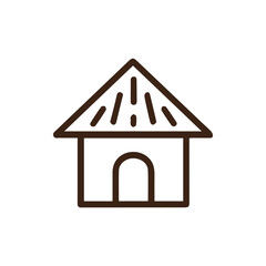 Simple charming brown line art hut icon representing cozy dwelling and shelter