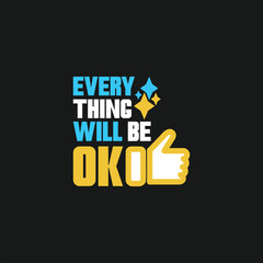 Black t shirt with ukrainian flag colors and text everything will be ok in bold typography
