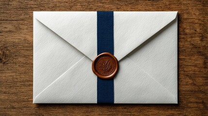 A single white envelope sealed with wax and a dark blue ribbon.