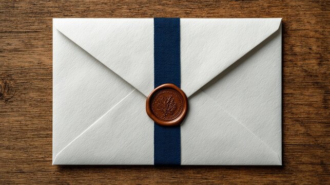 A single white envelope sealed with wax and a dark blue ribbon.