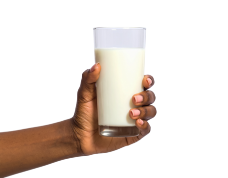 Hand holding glass of milk dairy drink protein calcium nutrition on transparent background - Powered by Adobe